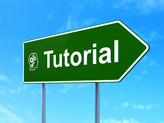 Image showing Education concept: Tutorial and Head With Gears on road sign background