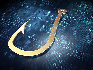 Image showing Protection concept: Golden Fishing Hook on digital background