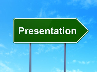 Image showing Advertising concept: Presentation on road sign background