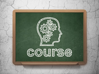 Image showing Education concept: Head With Gears and Course on chalkboard background