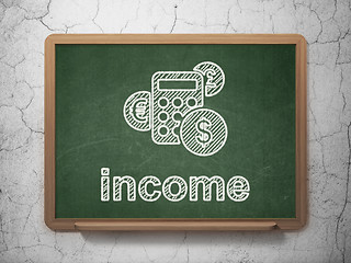 Image showing Business concept: Calculator and Income on chalkboard background