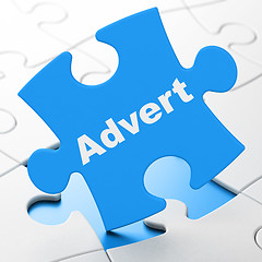 Image showing Marketing concept: Advert on puzzle background