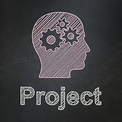 Image showing Business concept: Head With Gears and Project on chalkboard background