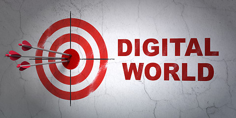 Image showing Data concept: target and Digital World on wall background