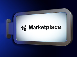 Image showing Marketing concept: Marketplace and Calculator on billboard background
