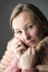 Image showing Woman with wool scarf