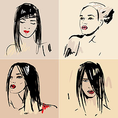 Image showing Set of sketch Beautiful girls.