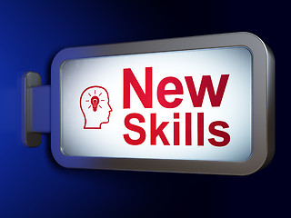 Image showing Education concept: New Skills and Head With Lightbulb on billboard background