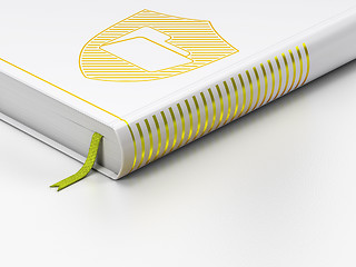 Image showing Business concept: closed book, Folder With Shield on white background