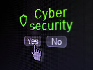 Image showing Safety concept: Contoured Shield icon and Cyber Security on digital computer screen