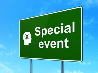 Image showing Business concept: Special Event and Head With Light Bulb on road sign background