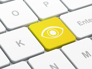 Image showing Privacy concept: Eye on computer keyboard background