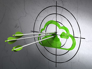 Image showing Cloud computing concept: arrows in Cloud target on wall background