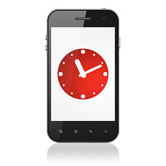 Image showing Timeline concept: Clock on smartphone