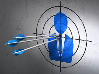 Image showing Law concept: arrows in Business Man target on wall background