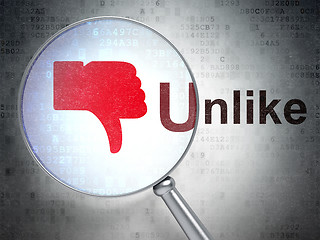 Image showing Social network concept: Thumb Down and Unlike with optical glass