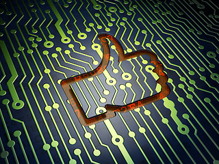 Image showing Social network concept: Thumb Up on circuit board background