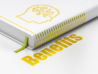 Image showing Finance concept: book Head With Finance Symbol, Benefits on white background