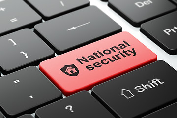 Image showing Safety concept: Shield and National Security on computer keyboard background