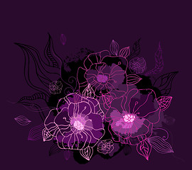 Image showing Beautiful purple peony. Hand drawn vector illustration