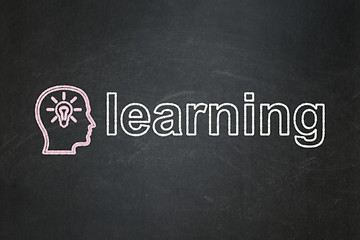 Image showing Education concept: Head With Lightbulb and Learning on chalkboard background