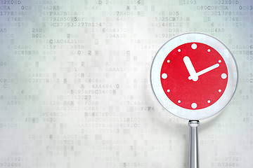 Image showing Time concept:  Clock with optical glass on digital background