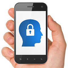 Image showing Information concept: Head With Padlock on smartphone