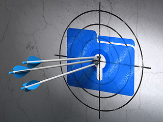 Image showing Business concept: arrows in Folder With Keyhole target on wall