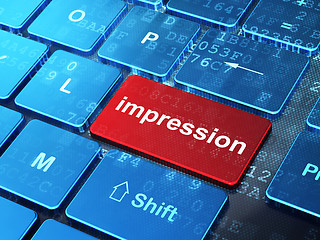 Image showing Advertising concept: Impression on computer keyboard background