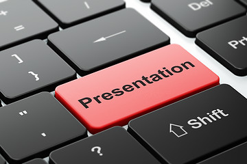 Image showing Advertising concept: Presentation on computer keyboard background