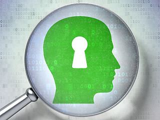 Image showing Information concept: Head Keyhole with optical glass on digital background