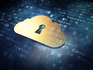 Image showing Technology concept: Golden Cloud With Keyhole on digital background