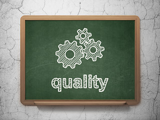 Image showing Marketing concept: Gears and Quality on chalkboard background
