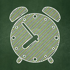 Image showing Timeline concept: Alarm Clock on chalkboard background