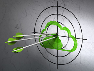 Image showing Computing concept: arrows in Cloud target on wall background