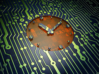 Image showing Time concept: Clock on circuit board background