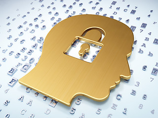 Image showing Business concept: Golden Head With Padlock on digital background