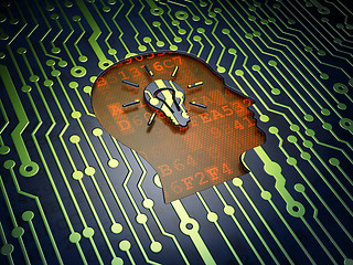 Image showing Finance concept: Head With Light Bulb on circuit board background