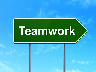 Image showing Finance concept: Teamwork on road sign background