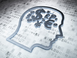 Image showing Silver Head With Finance Symbol on digital background