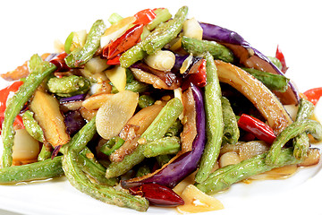 Image showing Chinese Food: Fried eggplant slices with beans