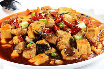 Image showing Chinese Food: Fried fish and Tofu