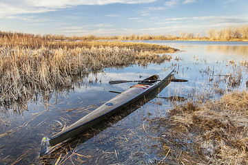 Image showing racing sea kayak ready for paddling