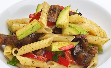 Image showing Pasta with shrimps, herbs and mashrooms