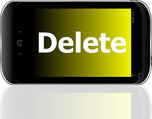 Image showing Web development concept: smartphone with word delete on display