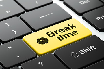 Image showing Time concept: Clock and Break Time on computer keyboard background