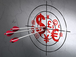 Image showing News concept: arrows in Finance Symbol target on wall background