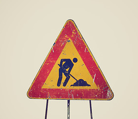 Image showing Retro look Road work sign