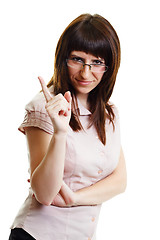 Image showing young attractive girl in glasses strict