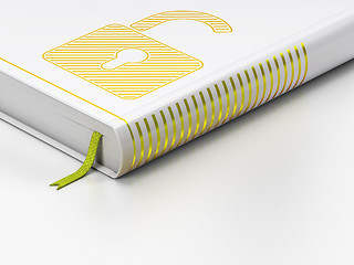 Image showing Protection concept: closed book, Opened Padlock on white background